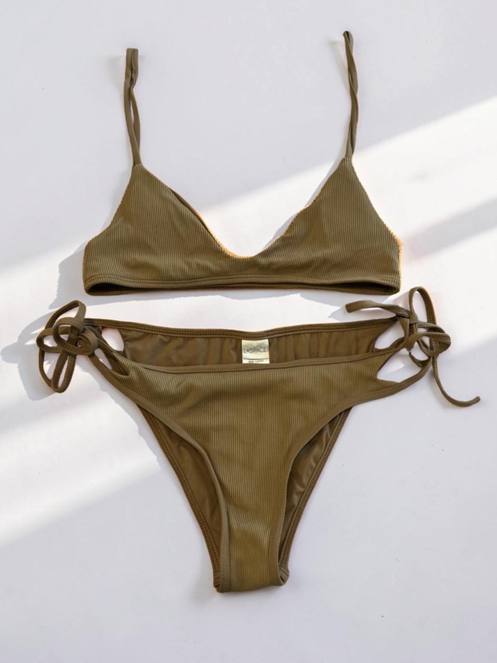 l*space Olive Ribbed Tie-Side Bikini